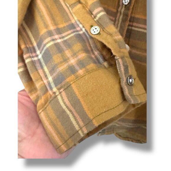 Love, Fire Women’s Ombre Gold Brown Flannel Long Sleeve Blouse Med Comfy - Picture 7 of 7